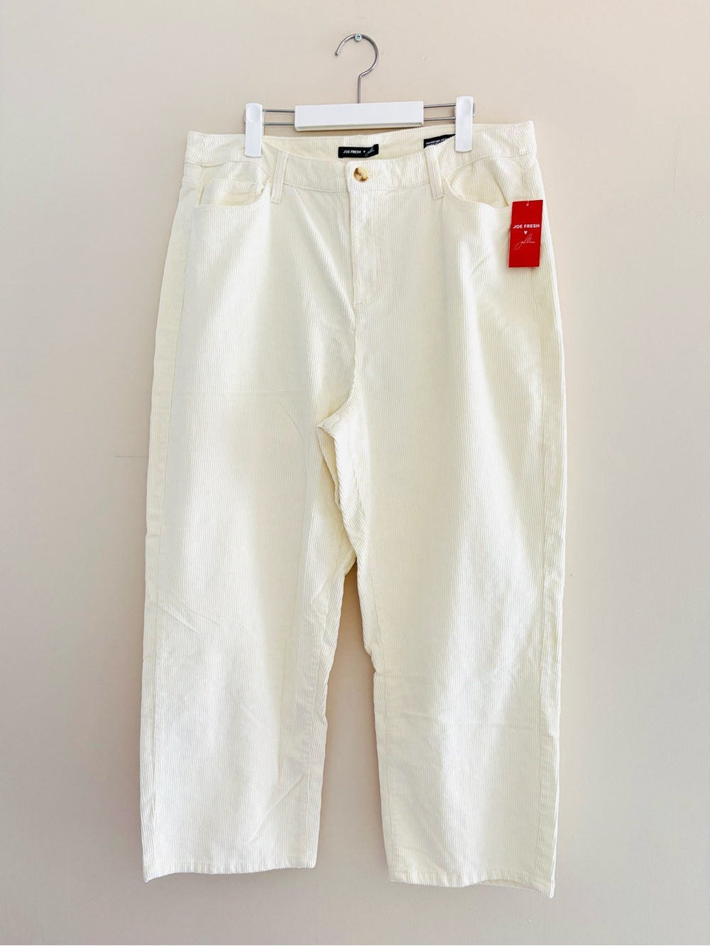 Joe Fresh x Jillian Harris Cream Cotton High Rise Wide-Leg Crop Pants Size 16W